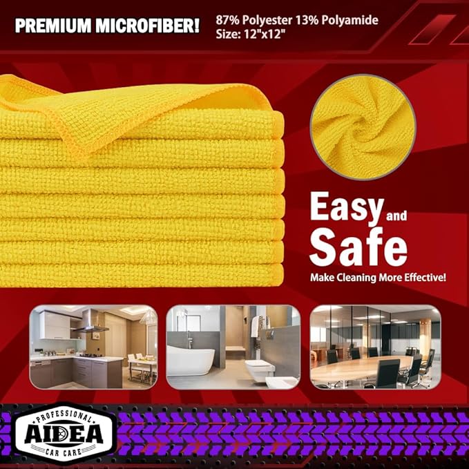 AIDEA Microfiber Cleaning Cloth, 20PK, Microfiber Towels for Cars, Premium All Purpose Car Cloths, Dusting Cloth Cleaning Rags, Absorbent Towels for SUVs, House, Kitchen, Window, 12"×12", Yellow