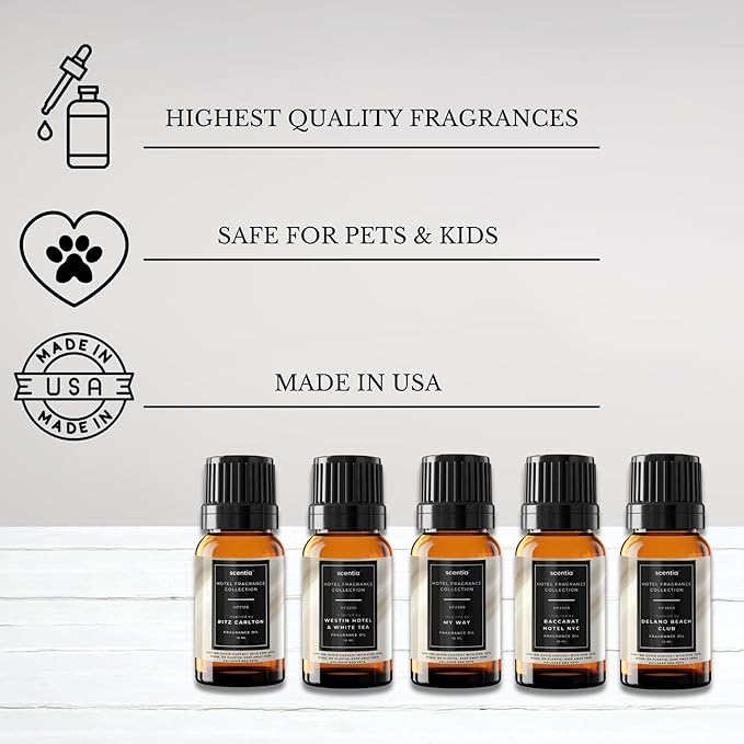 Scentia Hotel Diffuser Oil Gift Set – 10 mL, 0.34 fl oz | Inspired by 5-Star Hotels Baccarat NYC, Scentia My Way & Delano Scents | Luxury Aroma Diffusers - Thanksgiving & Holiday Gift