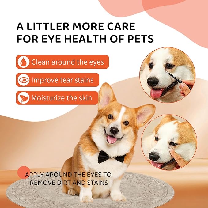 Tear Stain Remover Powder for Dogs and Cats with Brush, 100% Natural and Safe, Apply Around Eyes to Absorb and Repel Tears, Gentle & Effective Alternative to Dog Eye Drops