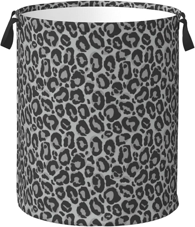 Leopard Cheetah Print Laundry Hamper Bag With Waterproof Liner - Round Laundry Basket Foldable Clothes Storage Organizer For Bathroom Bedroom Nursery Dorm, S-16.5"X 13.8"
