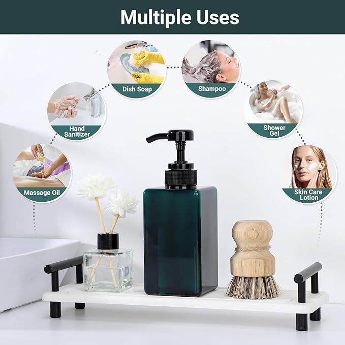 Suream 3Packs Empty Pump Shampoo Bottles, 15oz/450ml Refillable Conditioner Dispenser for Bathroom, Reusable Liquid Dispenser Bottle for Kitchen Sink, Laundry Room, Salon, SPA, Restaurant, Blue