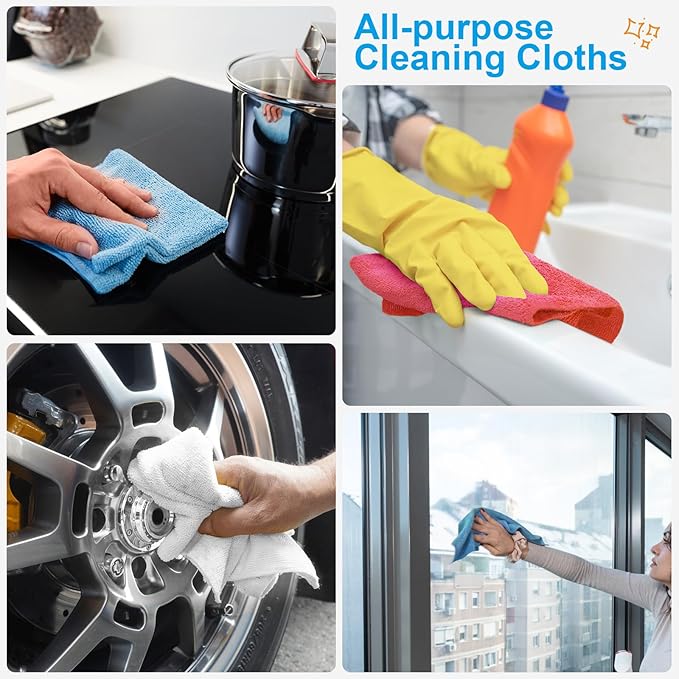 Microfiber Cleaning Cloth, 300 Sheets Shop Towels Commercial Grade Washcloths Lint-Free Work Rags Bulk Towels for Cars Mechanic Restaurant Garage Housekeeping, 11.5"x 11.5", Red