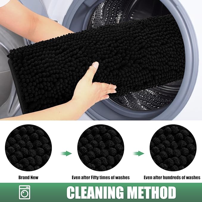 IM HOME Chenille Absorbent Outdoor Doormat 48" x 30", Washable Muddy Door Mats for Dog Non Slip Indoor Doormat Dog Mat for Muddy Paw Front Inside Doormats for Entryway Black