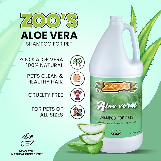 Zoo’s Aloe Vera Pet Shampoo Moisturize Skin Fast Absorbing Reduce Odors for Dog and Cat (4L / 1.32 gal)