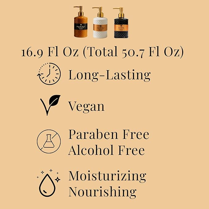 Luxury Pack of 3 Liquid Hand Soap, Jasmine/Musk Vanilla/Vanilla Orange Bathroom Soap Hand Wash Refillable Bottle Gift 50.7 Fl Oz