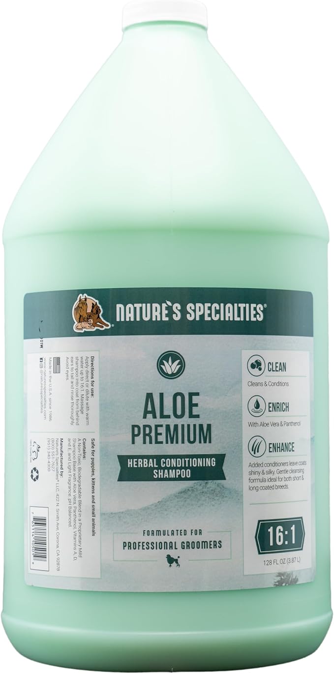 Nature's Specialties Aloe Premium Ultra Concentrated Dog Shampoo Conditioner for Pets, Makes up to 16 Gallons, Natural Choice for Professional Groomers, Herbal Aloe Infused Formula, Made in USA, 1 gal