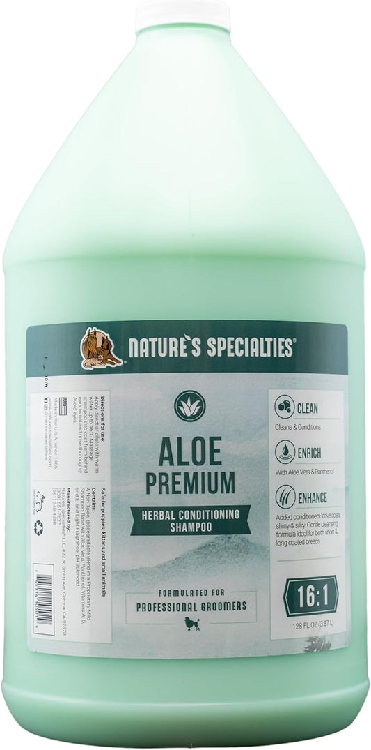 Nature's Specialties Aloe Premium Ultra Concentrated Dog Shampoo Conditioner for Pets, Makes up to 16 Gallons, Natural Choice for Professional Groomers, Herbal Aloe Infused Formula, Made in USA, 1 gal