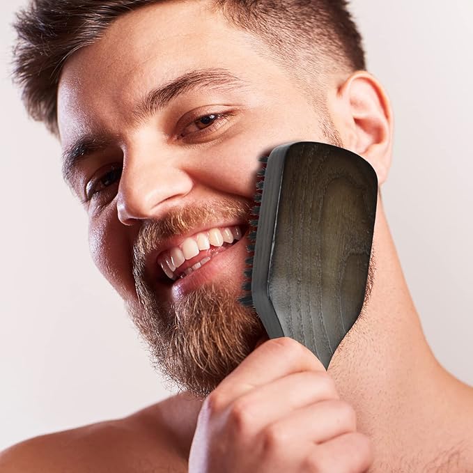 Boar Bristle Brush for Shine and Texture - Stiff Bristles for Medium Hair/Beards, Cleaning Brush Included