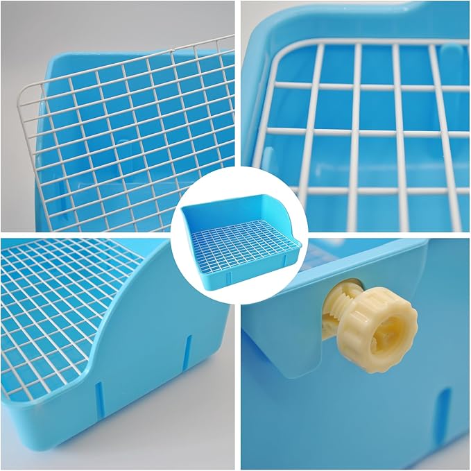10Pcs Rabbit Litter Box Toilet,Bunny Plastic Square Cage Toilet with Grate Rabbit Corner Litter Bedding Small Animal Potty Training Box Pet Poop Pan for Bunny Guinea Pig Ferret Chinchilla(Blue)
