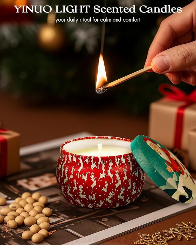 Christmas Candle Gift Set for Women, 4 Pack Long Lasting Soy Wax Candles with Lavender, Cookie, Fir & Cinnamon Apple Scents, Aromatherapy Candles for Home, Perfect Holiday Gifts