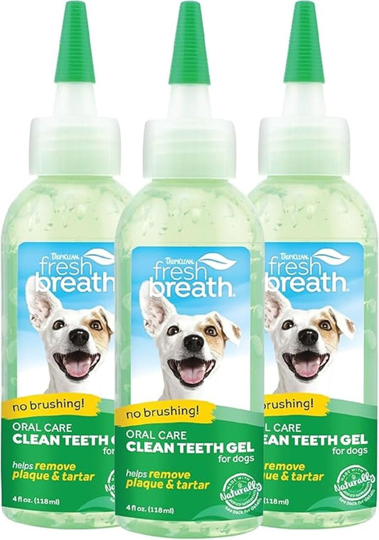 TropiClean Fresh Breath No Brushing Clean Teeth Dental & Oral Care Gel for Dogs, 4oz - 3 Pack