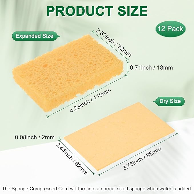 12-Pack Kitchen Sponges, Condense Eco Cellulose Non-Scratch Scrub Heavy Sponge for Kitchen/Household/Bathroom, Clean Tough Messes Dish Scrubber [Beige]