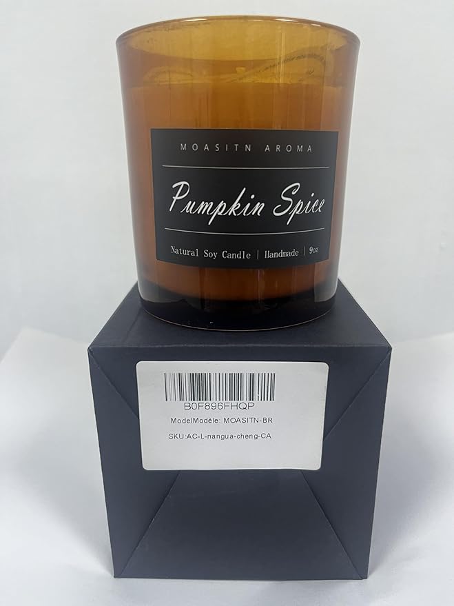 MOASITN Pumpkin Spice Strong Scented Large Luxurious Candles for Home| Organic Soy Fall Candles| Handmade Long Lasting Aromatherapy Jar Candel for Women,Men| as Autumn,Halloween,Relaxing Gifts| 9oz