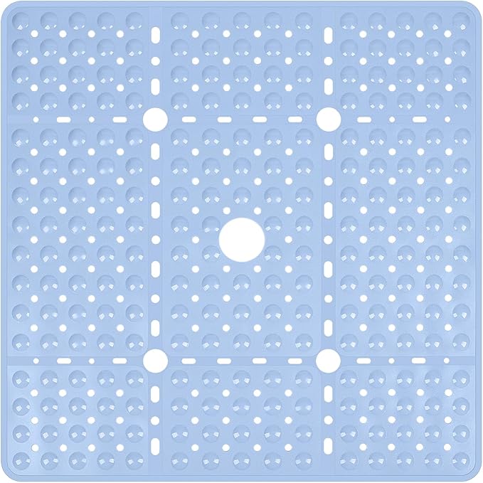 Reetual XL Shower Mat Non Slip - 27x27 Bath Mat for Shower Stall or Large Bathtub Mat with 240 Powerful Suction Cups and Drain Holes. Black Shower Mats for Bathroom (Blue Aqua)