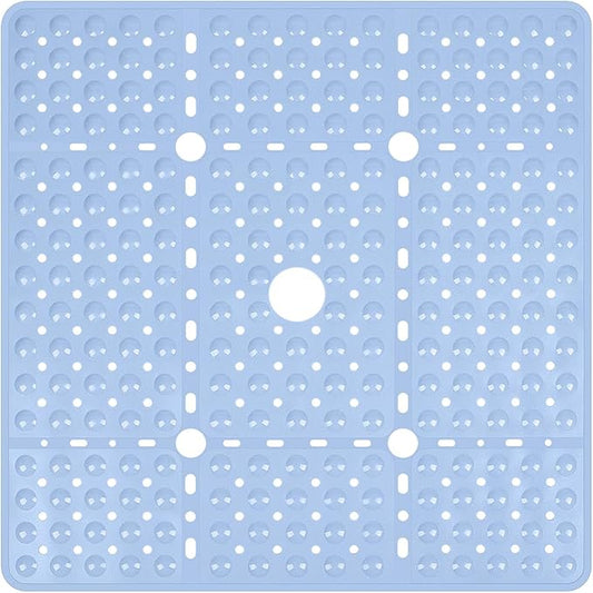Reetual XL Shower Mat Non Slip - 27x27 Bath Mat for Shower Stall or Large Bathtub Mat with 240 Powerful Suction Cups and Drain Holes. Black Shower Mats for Bathroom (Blue Aqua)