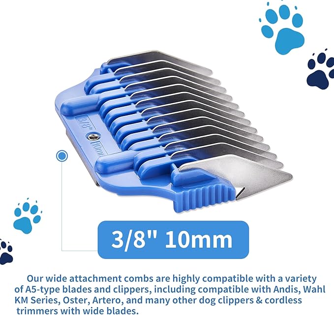 10MM 3/8Inch Pet Grooming Clipper Attachment Guard Comb, for Wide A5 Blades, Compatible with Andis, Conair, Wahl, Laube, Thrive, Bucchelli, or other A5 Series, Only Fit for 10W/15W/30W Wide Blade