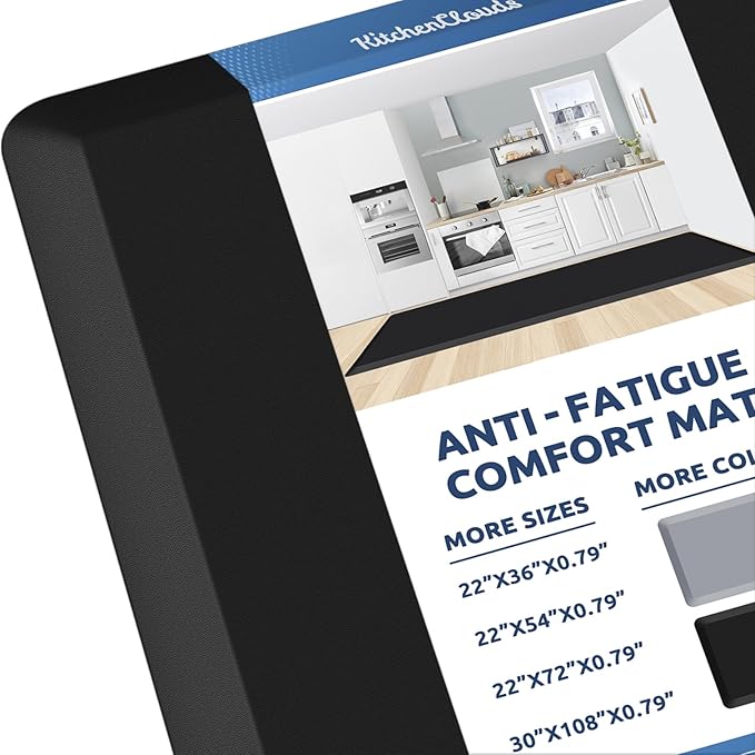 KitchenClouds Kitchen Mat Cushioned Anti Fatigue Rug 30"x108" Waterproof, Non Slip, Standing and Comfort Desk/Floor Mats for House Sink Office (Black,0.8inch)