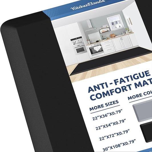 KitchenClouds Kitchen Mat Cushioned Anti Fatigue Rug 30"x108" Waterproof, Non Slip, Standing and Comfort Desk/Floor Mats for House Sink Office (Black,0.8inch)