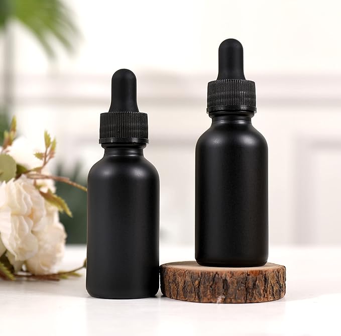 24 Pack,1oz Glass Dropper Bottle, Frosted Black Tincture Bottles with Dropper,Pretty Finish for All Kinds of Liquids,Oil Bottles for Hair- Stronger Suction ideal for Leakproof Travel