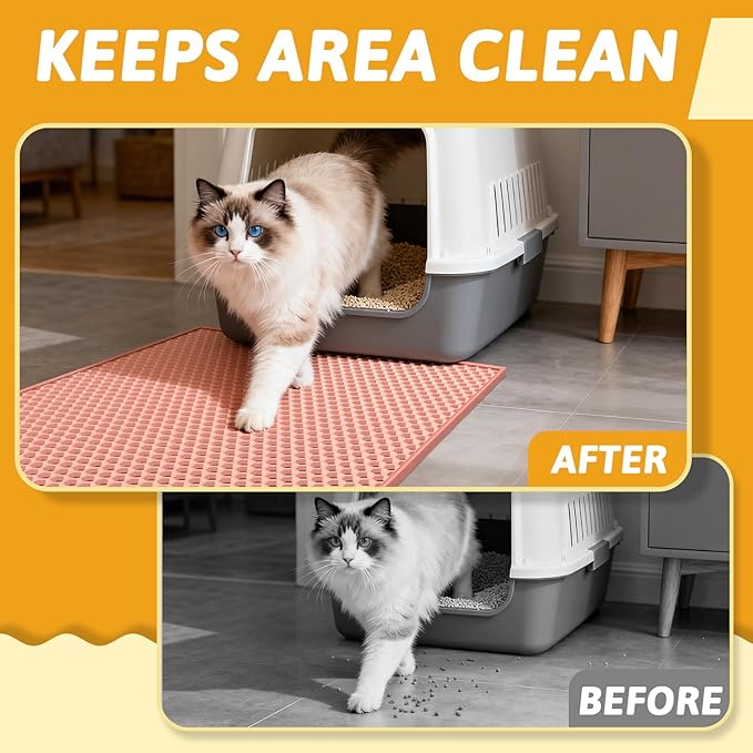 Pieviev Cat Litter Mat Double Layer Waterproof Urine Proof Trapping Mat 1 Pack (Red, 24x15 Inch (Pack of 1))