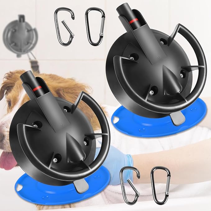 HLOGREE 2PCS Heavy Duty Dog Bathing Suction Cup for Large Dog within 110LBS, Pet Dog Cat Bath Holder Suction Cup Anchor for Grooming Bathtub Restraint, for Shower, Bathing, Blowing, Trimming- NO LEASH