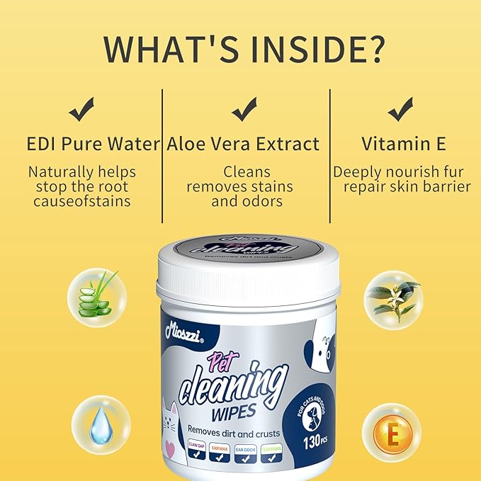 MIOSSZI 130 PCS Pet Eye Wipes for Dogs & Cats Tear Stain Remover Wipes for Dog Eyes Wipes Gently Remove Tear Stain, Debris, Discharge Hypoallergenic Cat Eye Wipes Pet Cleaning for Eyes Grooming Wipes