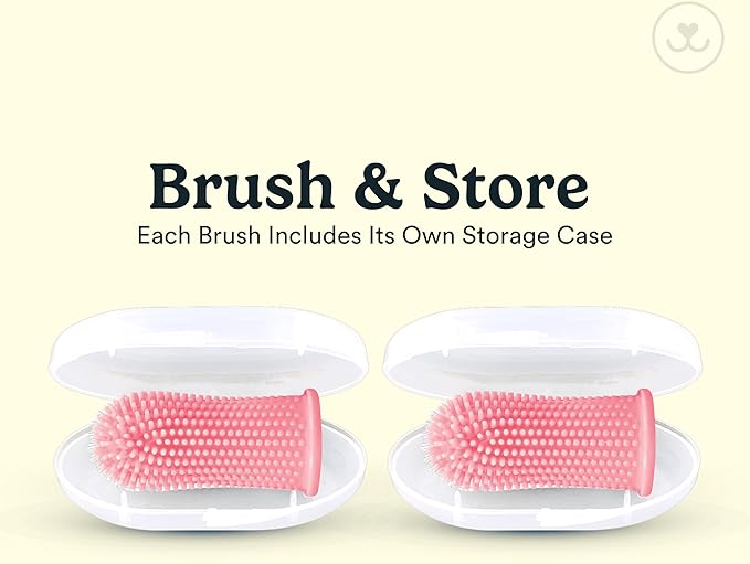 Jasper Dog Toothbrush, 360 Degree Pet Tooth Brushing Kit, Cat Toothbrush, Canine Dental Care & Teeth Cleaning Kit, Pet Finger Tooth Brush, Use with Dog Toothpaste, 2-Pack Pink