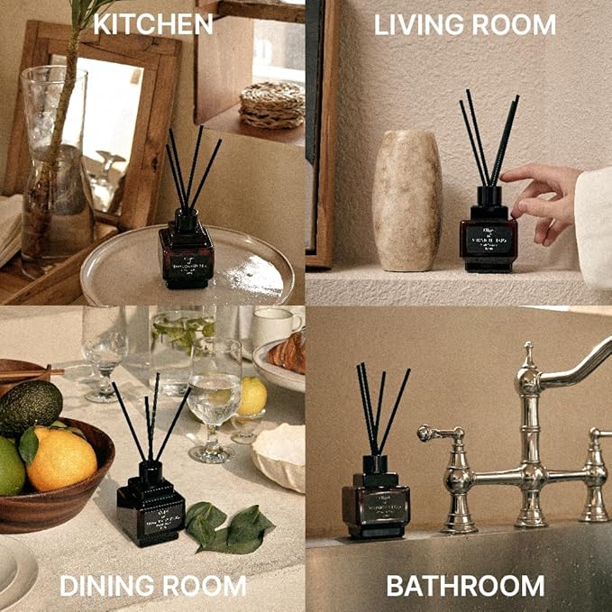 hetras Objet Diffuser Gift Set 6.7 fl.oz. 2 Pack | Hinoki Cypress Scent | Long-Lasting Scented Room Fresheners with 8 Reed Sticks for Home Fragrance Bedroom Bathroom Shelf Décor