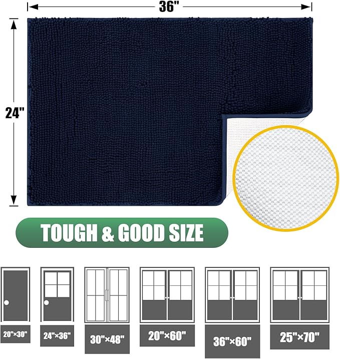 IM HOME Chenille Absorbent Outdoor Doormat 71" x 25", Washable Muddy Door Mats for Dog Non Slip Heavy Indoor Doormat Soft Front Inside Doormats for Entryway, Mud Dog Paws, Patio Navy Blue