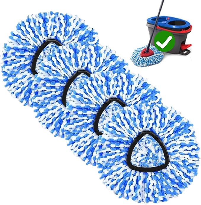 4-Pack Spin Mop Replacement Head for O-Ceda RinseClean Spin Mop Refill 2-Tank System Microfiber Deep Cleaning Machine Washable and Easy-to-Replace