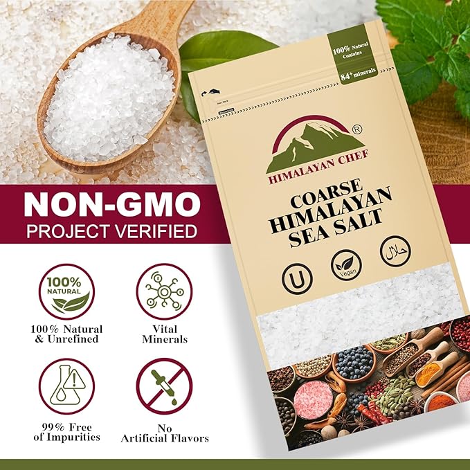 Himalayan Chef Sea Salt, Coarse Grains, 48 Ounce Resealable Bag – All Natural and Hand Harvested Unrefined Salt, Gluten Free, Non-GMO Seasoned Salt