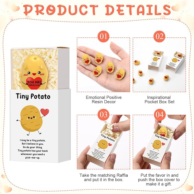 25 Set Employee Appreciation Gifts Bulk Coworkers Thank You Desk Pets Holiday Small Cute Emotional Support Resin Ornaments Card Box for Women Men Adults Office (Heart Potato)