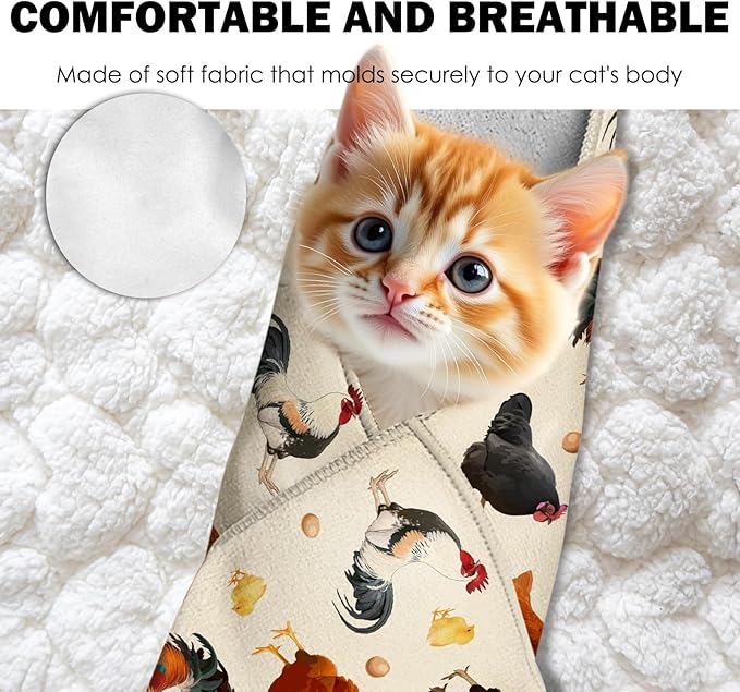 27.6" Cat Grooming Wrap, Self Adhesive Cat Wrap for Cutting Nails, Anti-Escape Cat Swaddle Wrap for Medicine Ear Cleaning, Chicken Anti-Scratch Cats Burrito Restraint Blanket, Pet Tool (6-10 lbs)