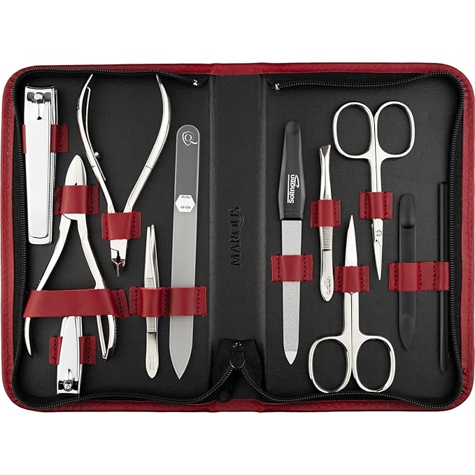 Manicure Set Women and Men – 12-Piece Professional Grooming Kit with Premium Tools, Genuine Leather Case, and exclusive Glass Nail File for Hand & Foot Care, German Quality