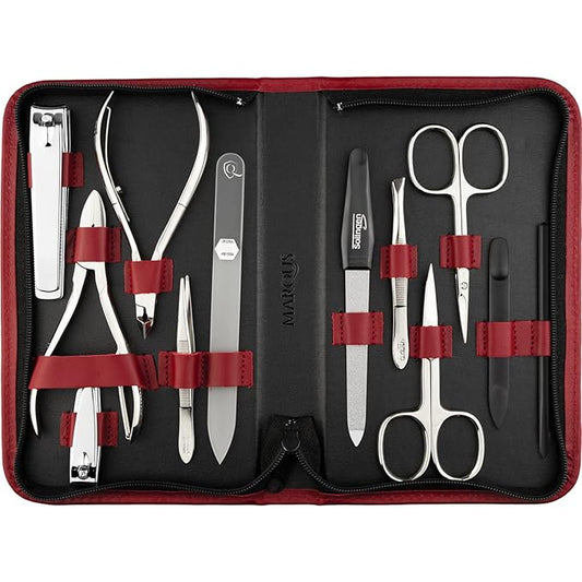 Manicure Set Women and Men – 12-Piece Professional Grooming Kit with Premium Tools, Genuine Leather Case, and exclusive Glass Nail File for Hand & Foot Care, German Quality