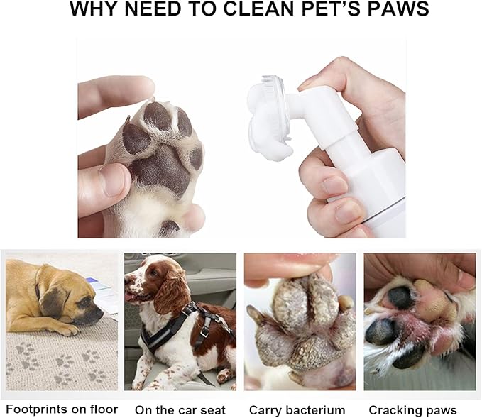 2 Pack Pet Paw Cleaner for Dogs & Cats, Waterless Foam with Silicone Scrubber, Dogs Cats Feet Paw Cleaner
