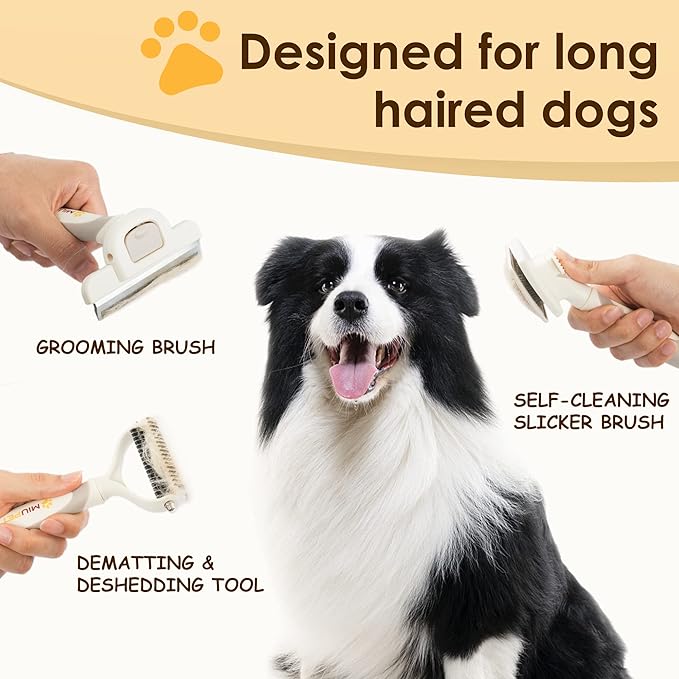 Professional Deshedding Dog Brush Grooming Kits, for Long-Haired Dogs and Cats - Dog Deshedding Brush and Slicker Brush Set 3 in 1 Gift Box for Long Hair Pets like Golden Retriever