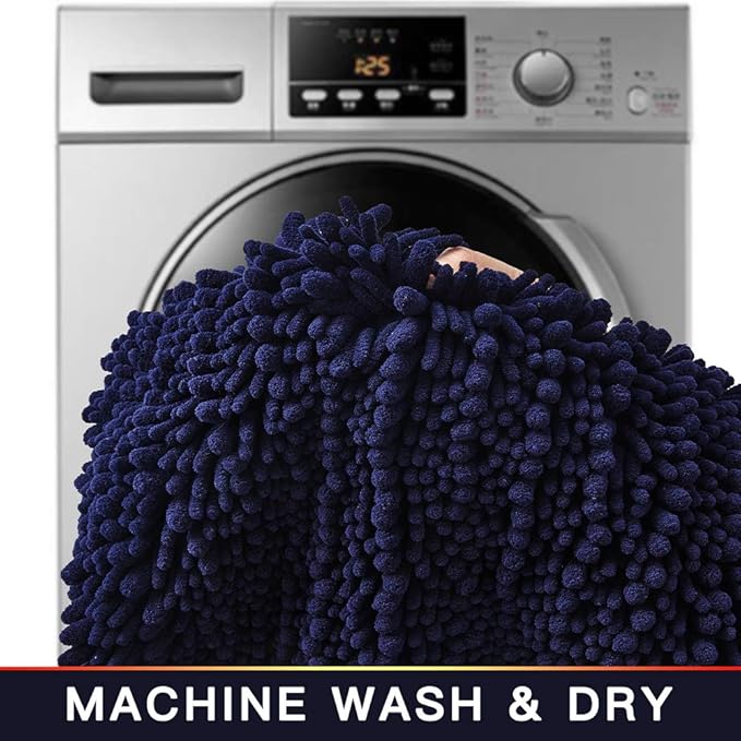 Walensee Large Bathroom Rug Non Slip Bath Mat (24x60 Inch Navy) Water Absorbent Super Soft Shaggy Chenille Machine Washable Dry Extra Thick Perfect Absorbant Best Plush Carpet for Shower Floor