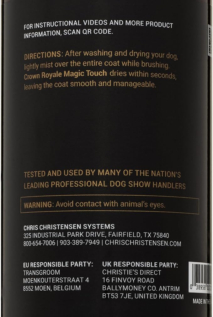 Crown Royale Magic Touch Formula 3 Pet Grooming Spray Ready-to-Use, No Heavy Build-Up, Finishing Spray, Prevents Coat Matting, Formulated with Conditioners, Made in USA, 16 oz