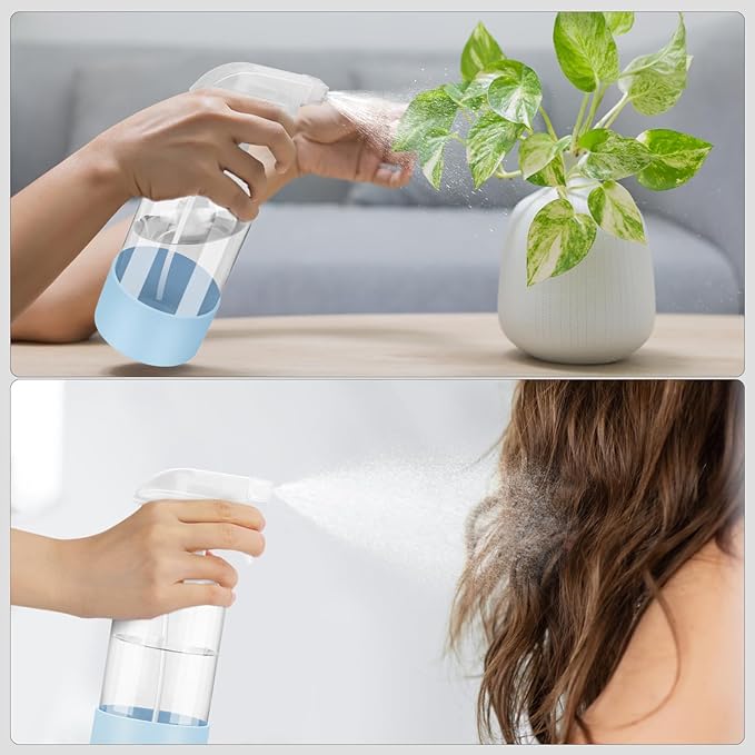 2 Pack Glass Spray Bottles with Silicone Sleeve, 16 oz Empty Refillable Containers with Adjustable Spray Nozzles, Spray Bottles for Hair, Cleaning Solutions and Plants Blue
