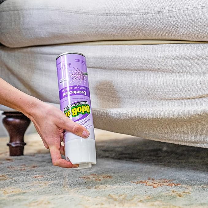 OdoBan Ready-to-Use Disinfectant and Harsh Aroma Eliminator, Cleaner and Fabric/Air Freshener, Set of 2, 14.6 Ounce 360-Degree Continuous Spray and 32 Ounce Trigger Spray, Lavender Scent