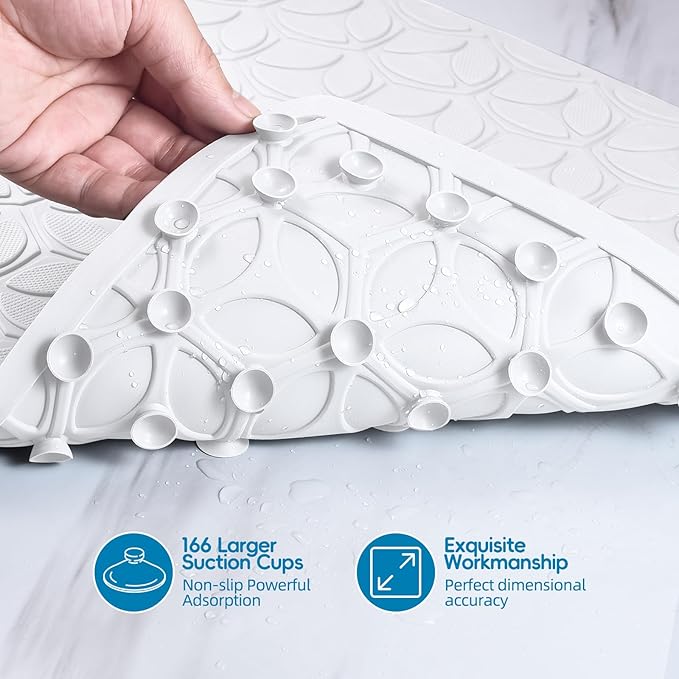 WRISIN Bathtub Mat Non Slip with Suction Cups - 100% Rubber Bathroom Mat Textured for Bath Tub Shower Safety - Soft on Touch - BPA/PVC Free - Pet Dog Bath Mat - Machine Washable - 17 × 35 Inch（White）