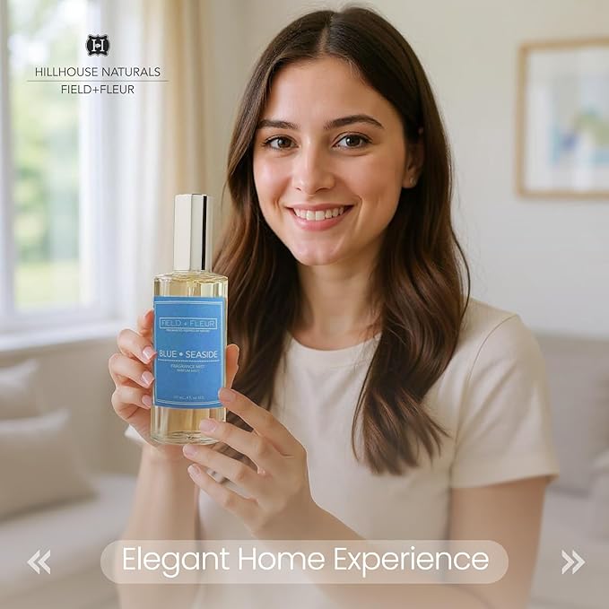 FIELD FLEUR Natural Room and Linen Spray, Non-Toxic Fragrance Mist With Tangy citrus, marine, ripe coconut, musk, & spicy sandalwood – Long-Lasting Room Spray for Home– Made in USA, 4oz – Blue Seaside