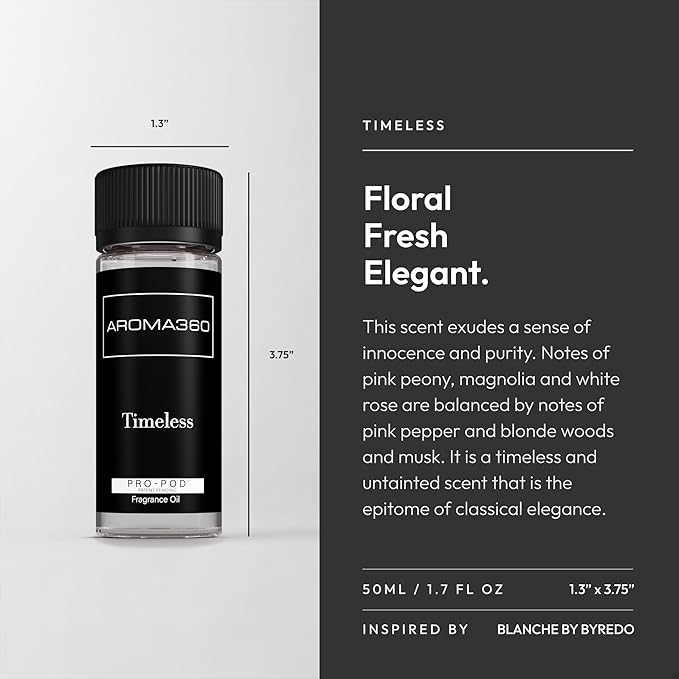 Aroma360 - Timeless Pro Pod Fragrance Oil Blend | Hotel Inspired Luxury Essential Oil Diffuser | Aromatherapy Scent Diffuser Oil | Crisp Laundry, White Rose and Magnolia 1.7 fl oz, 50 mL