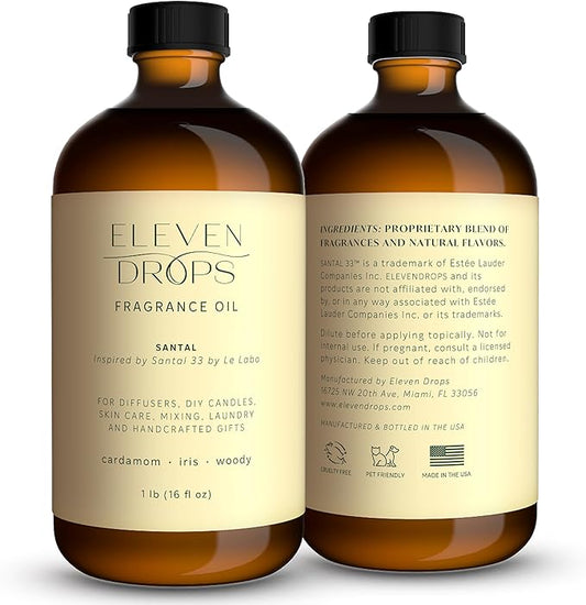 Santal Aroma Fragrance Oil – Essential Oil Blend for Diffusers, Candles & Soap Making, Mixing, Long Lasting Scent, Pet Friendly, Made in USA, Amber Glass Bottle, IFRA Compliant, 16 Fl. Oz