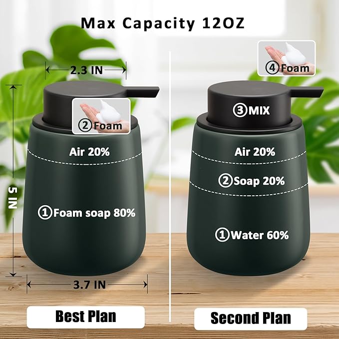 Soap Foaming Dispenser Ceramic with Easy-to-Press Pump Hand Foam Dispenser for Shampoo Bathroom Kitchen 12 oz