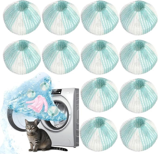 Upgrade 12 PCS Pet Hair Remover for Laundry, Reusable Dog & Cat Hair Catcher for Washer & Dryer, Removes Fur & Lint from Clothes & Bedding, Won’t Damage Fabrics (Bright Blue White)