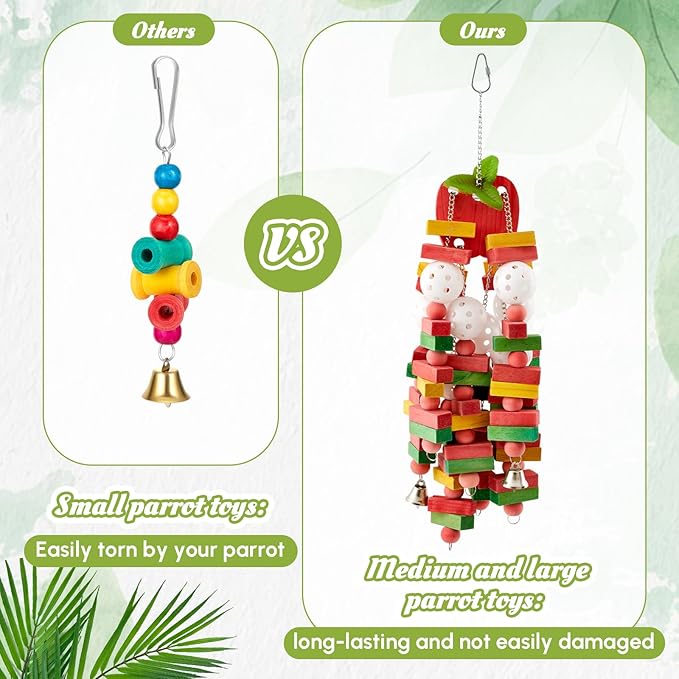 3 Pcs Extra Large Bird Parrot Toy Multicolored Natural Wooden Parrot Cage Chewing Toys for Large Medium Macaws Cockatoos African Grey Birds(Block and Ball)