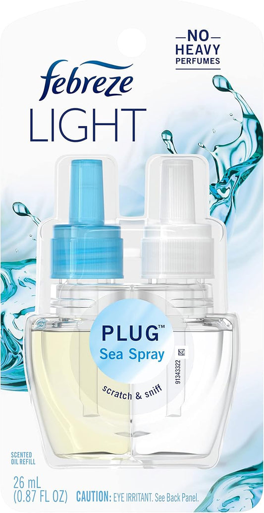 Febreze LIGHT Fade Defy PLUG Air Freshener, Sea Spray, (1) .87 fl. oz. Oil Refill