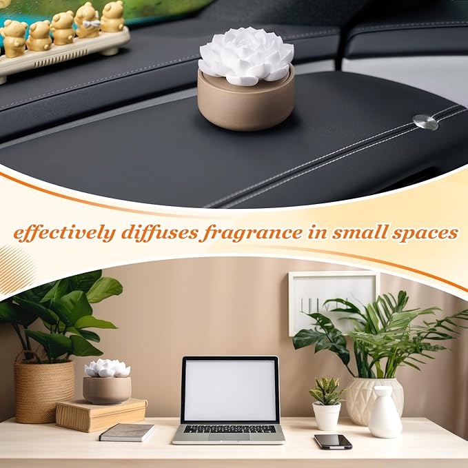 Honeydak 2 Pcs Flower Passive Essential Oil Diffuser Stone White Ceramic Porcelain Floral Diffuser with Container Non Electric Handmade Decorative Tabletops Home Decoration Christmas (Succulent)